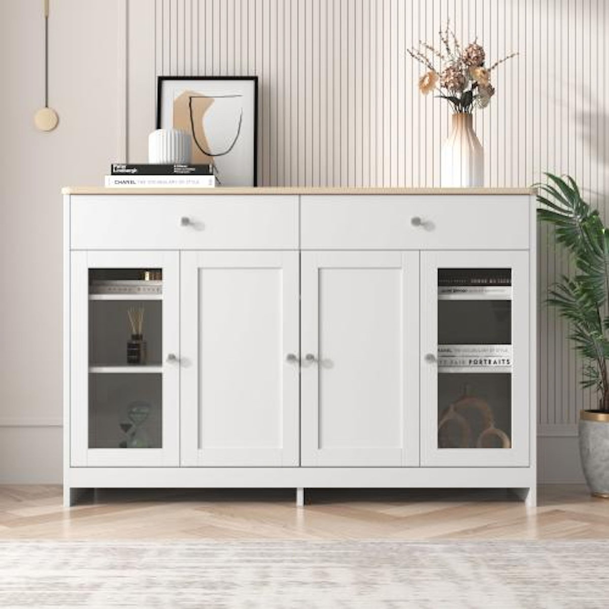 MERAX Buffet 4 porte(s) 2 tiroir(s) - 120 cm blanc mdf