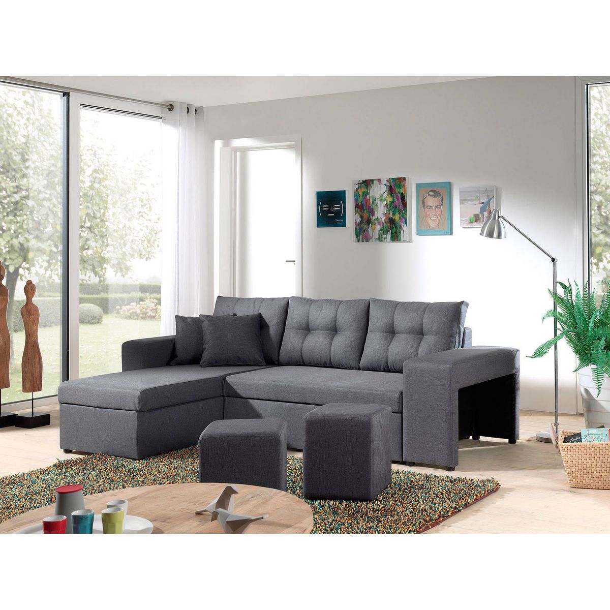 BEST MOBILIER California - canapé d'angle réversible et convertible avec coffre de rangement - gris - gris