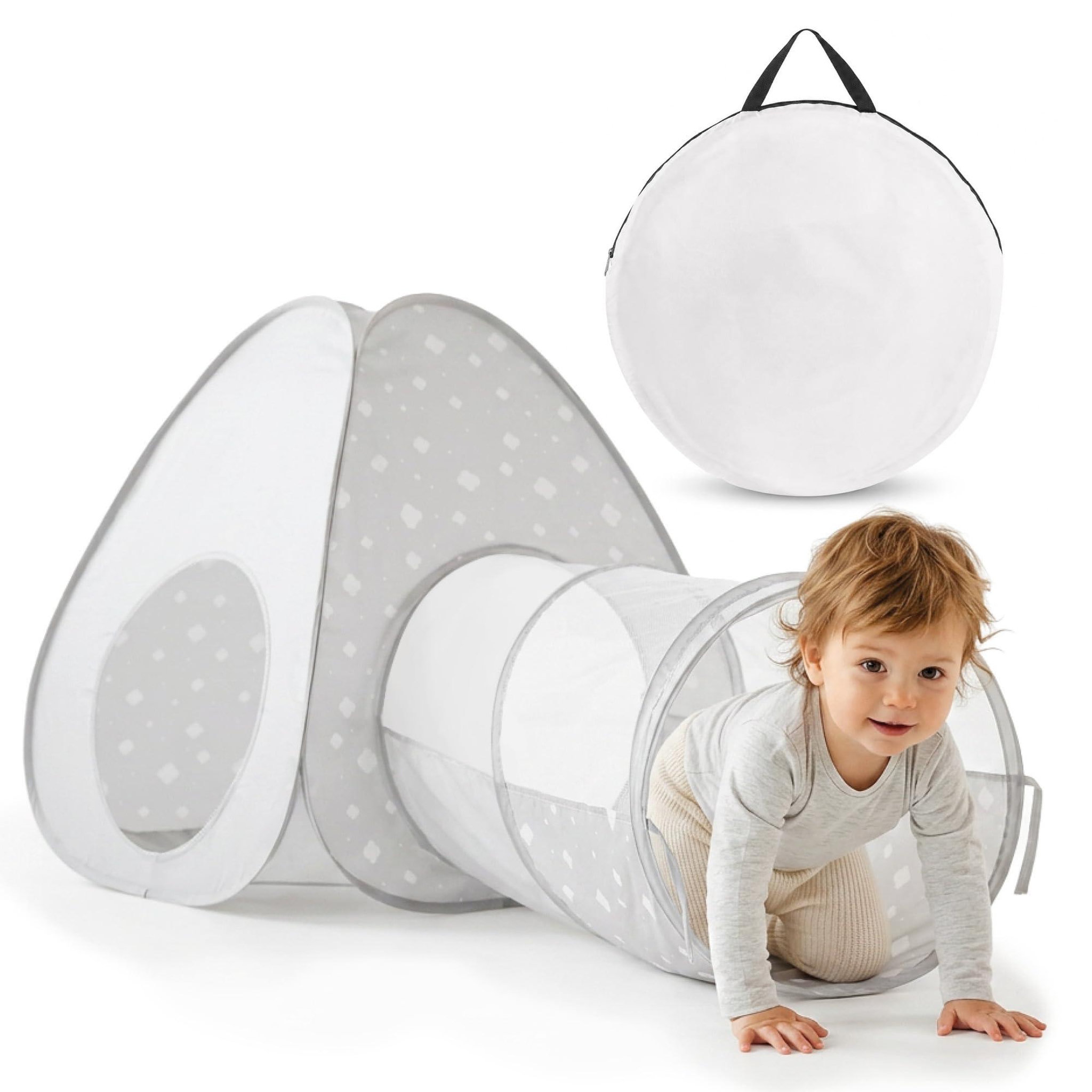 HYPERMOTION Tente de Jeu Pop-Up 2-en-1 Mamabrum avec Tipi et Tunnel, Grise et Blanche, dès 3 Ans