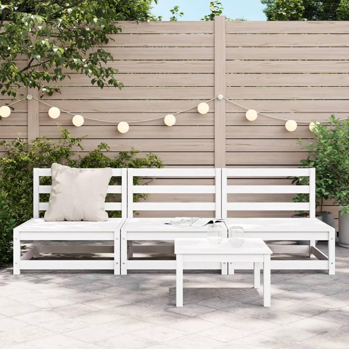 VIDAXL Canapes de jardin sans accoudoirs 3 pcs blanc bois pin massif