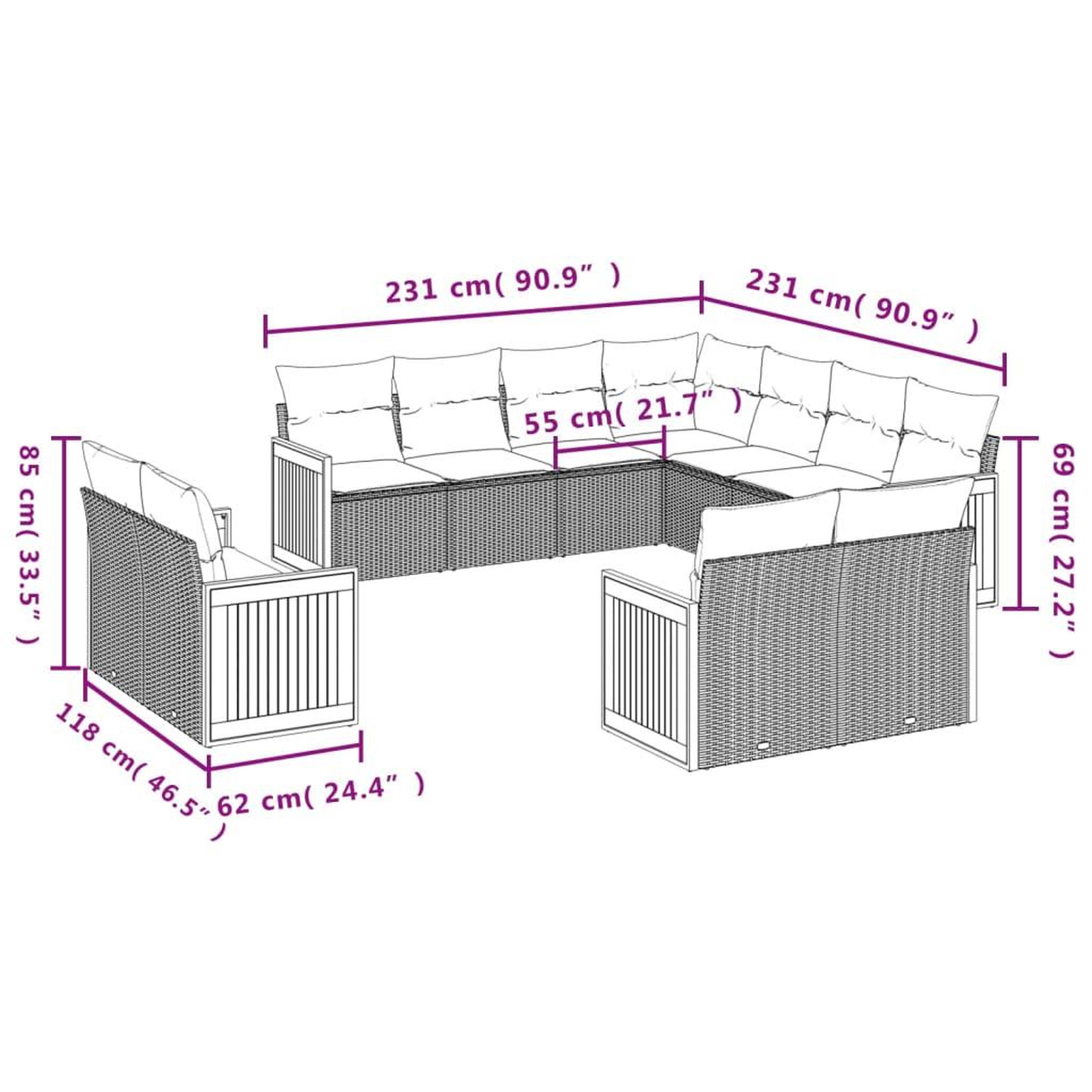 Voir la diapositive 3 : VIDAXL Salon de jardin 11 pcs avec coussins beige resine tressee