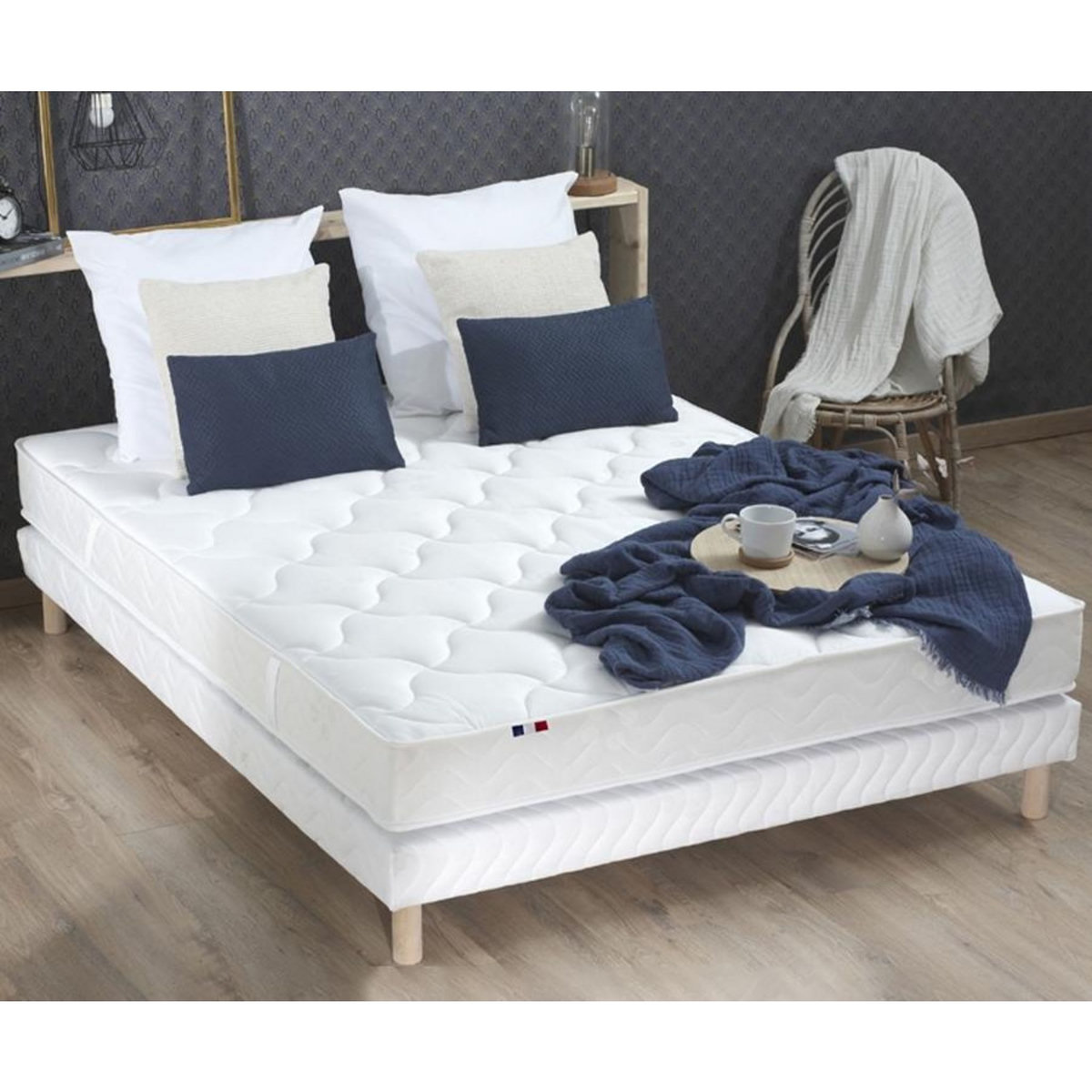 IDLITERIE Ensemble matelas 100% latex 3 zones et sommier Essentiel - qualité française