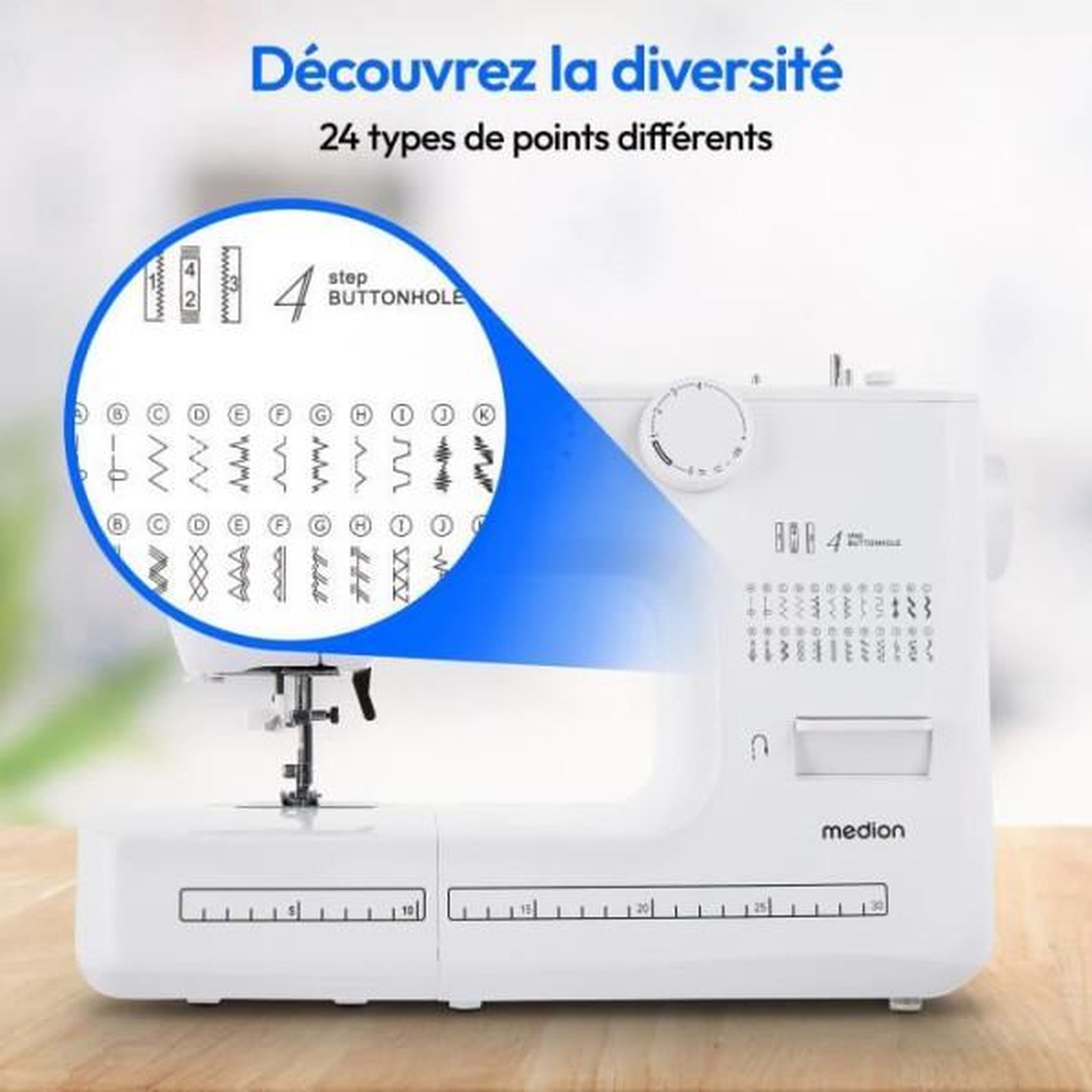 Voir la diapositive 4 : MEDION Machine à coudre medion SM 60 blanche avec 24 points de couture