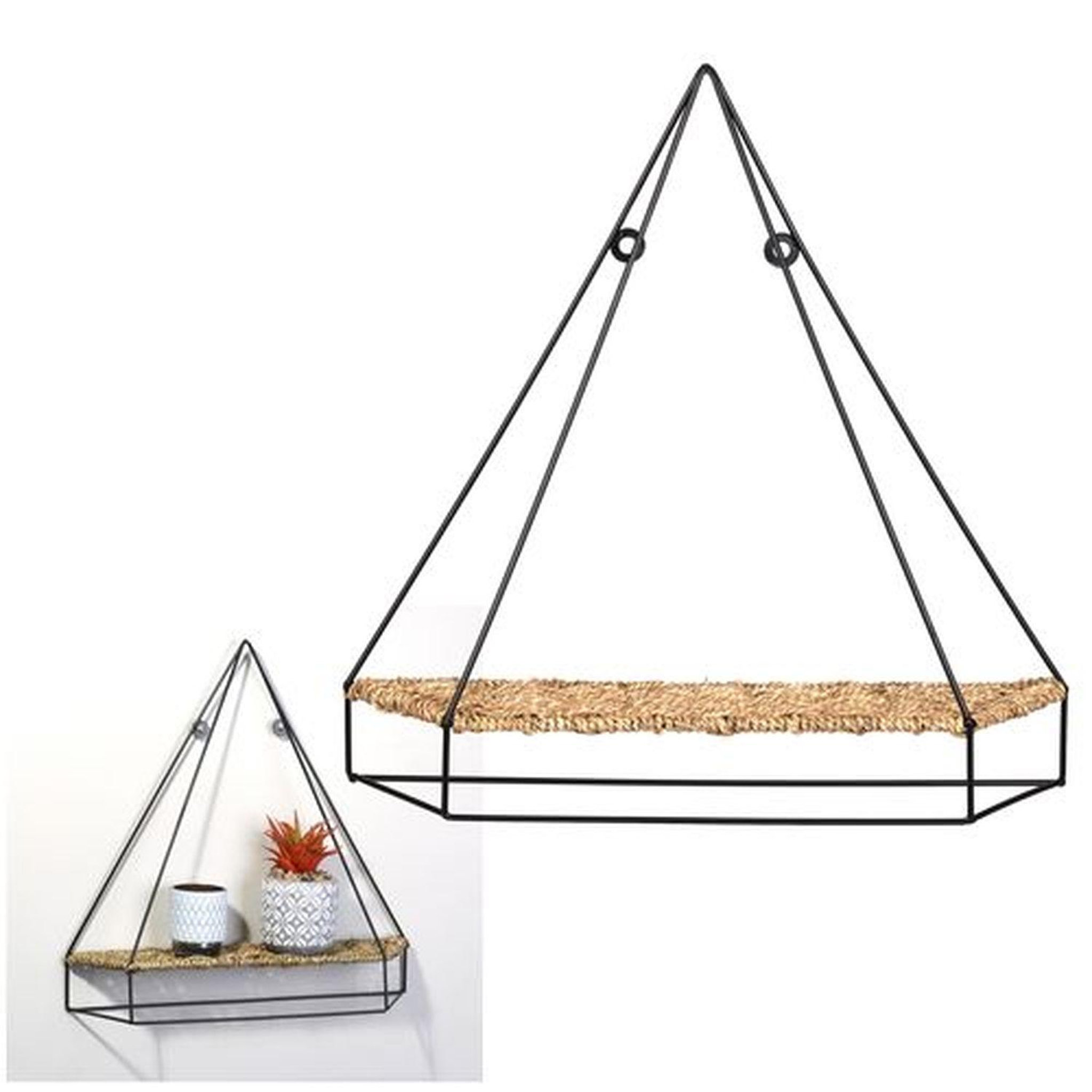 Voir la diapositive 2 : DIVERS Etagère murale design métal et corde natural living - l. 46 x h. 44 m - noir