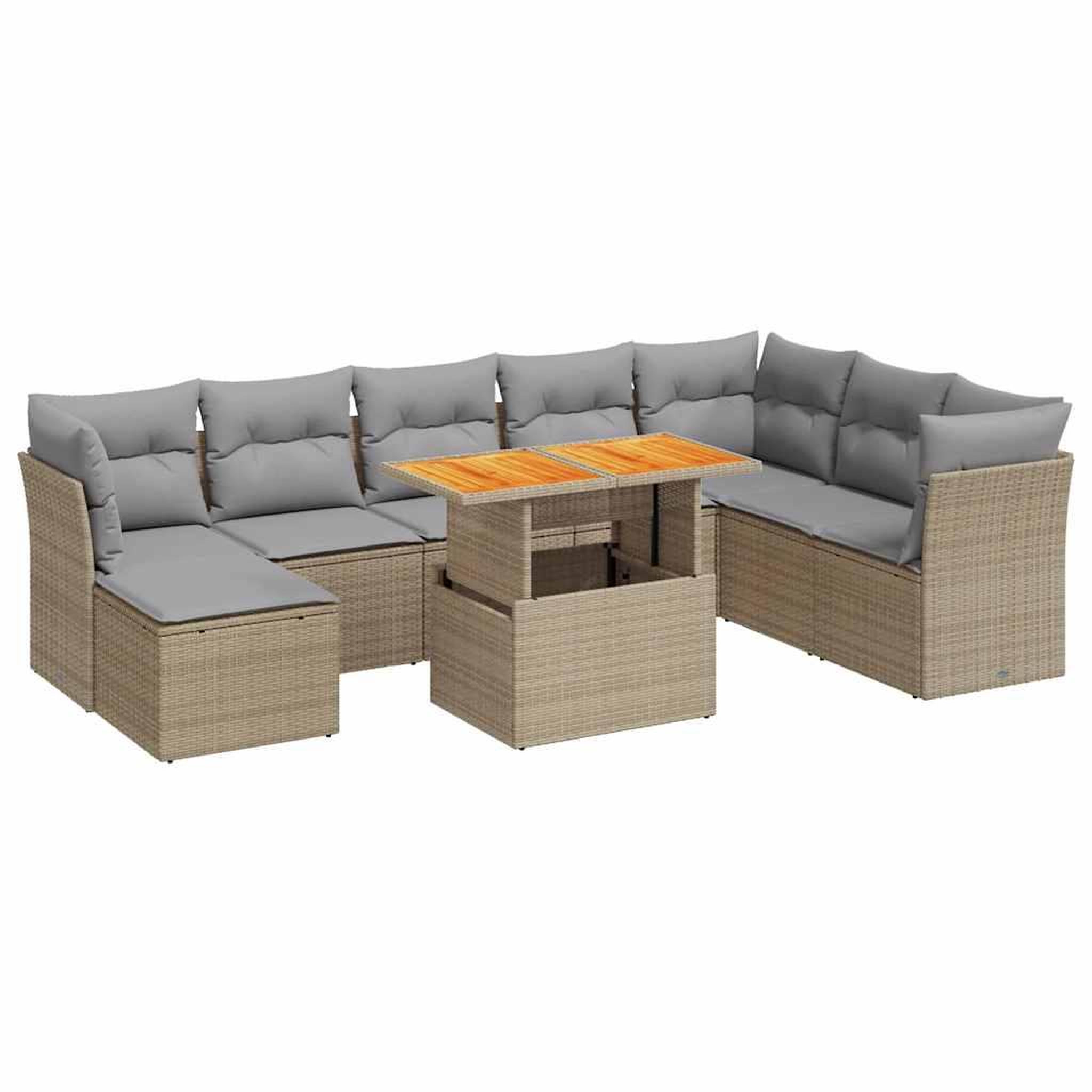 Voir la diapositive 2 : VIDAXL Salon de jardin avec coussins 9 pcs beige resine tressee