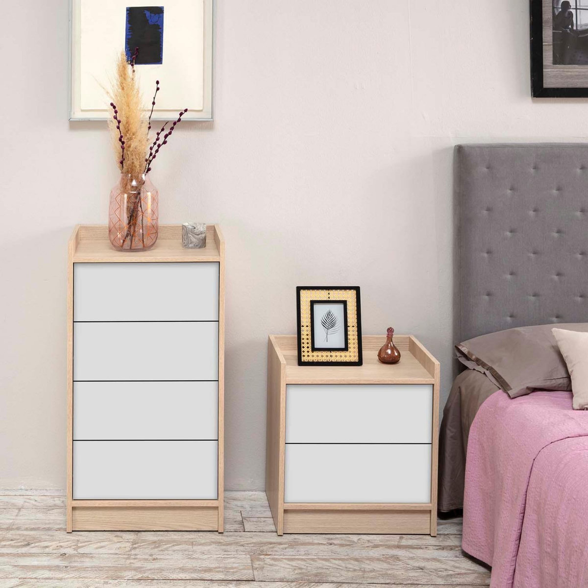 VS VENTA-STOCK Chiffonnier Moscú de 4 tiroirs, Couleur Chêne/Blanc, 45 cm Largeur