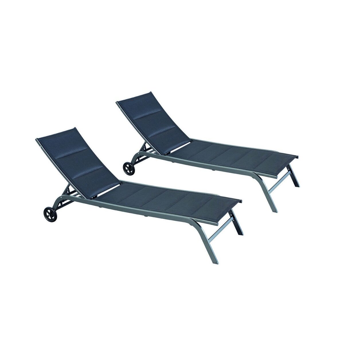 CONCEPT USINE Lot de 2 transats aluminium noir LISBOA