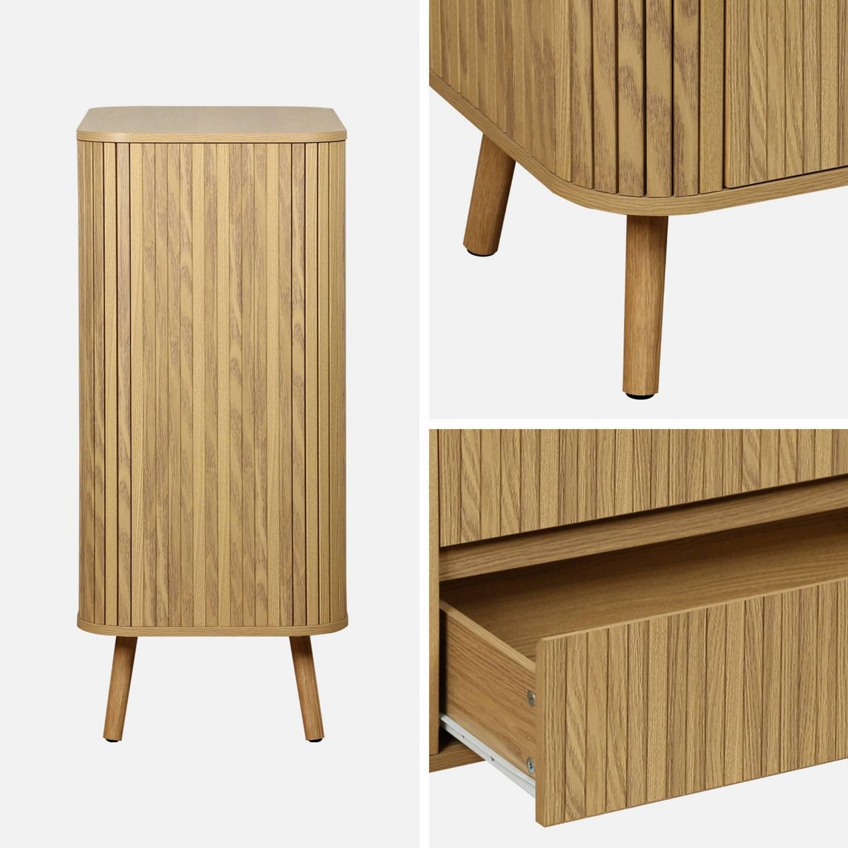 SWEEEK Commode 4 tiroirs. décor strié naturel. L 80x P 45  H 100cm