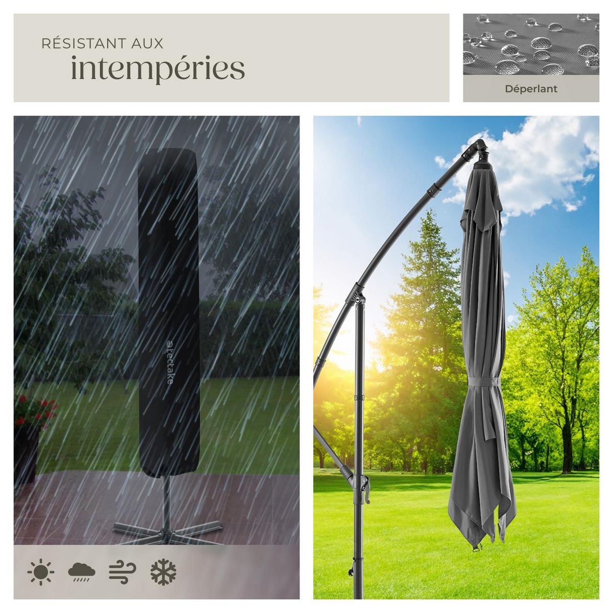 tectake Parasol 250 x 250 cm gris clair