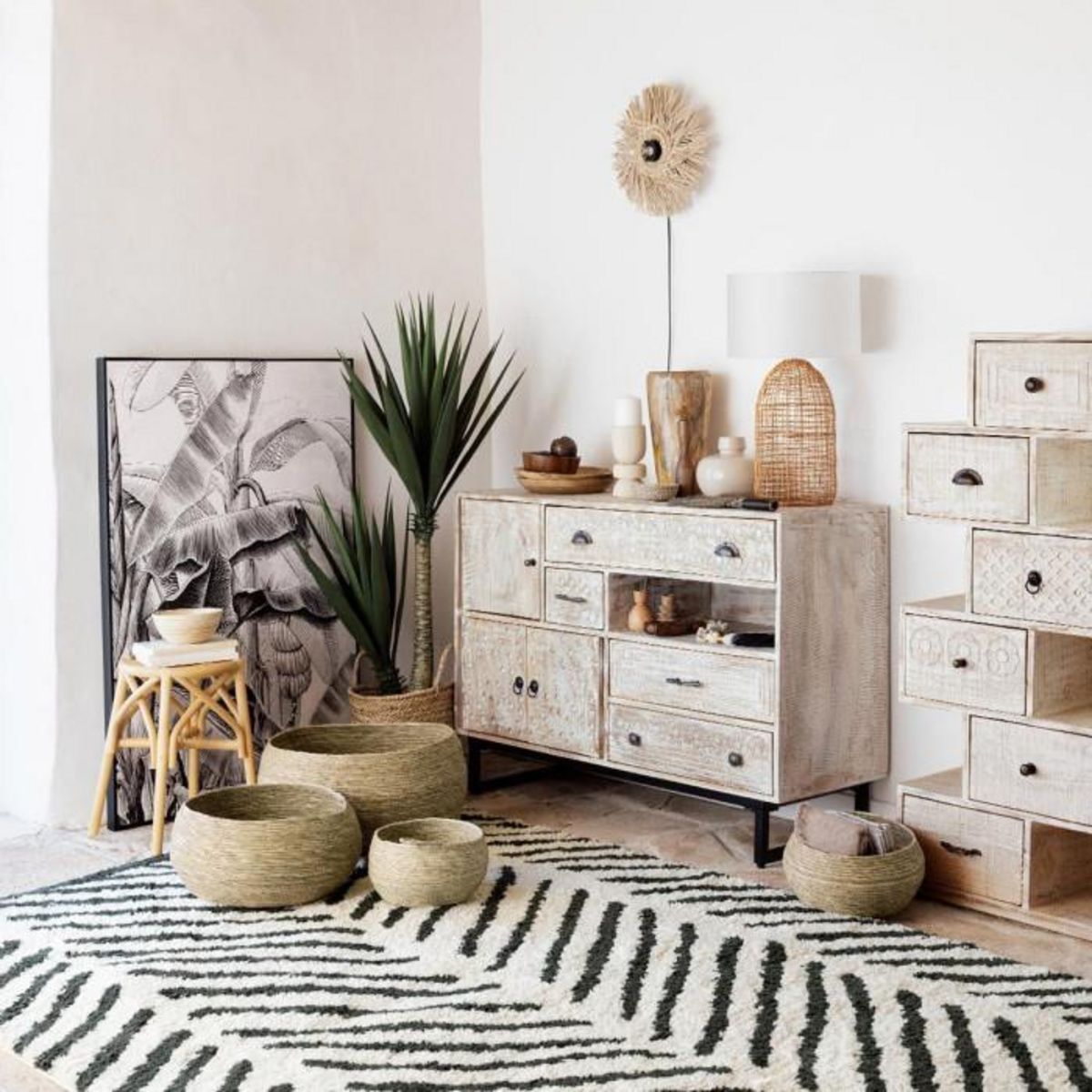 ATMOSPHERA Lot de 4 Tabourets en Rotin  Aoni  45cm Naturel