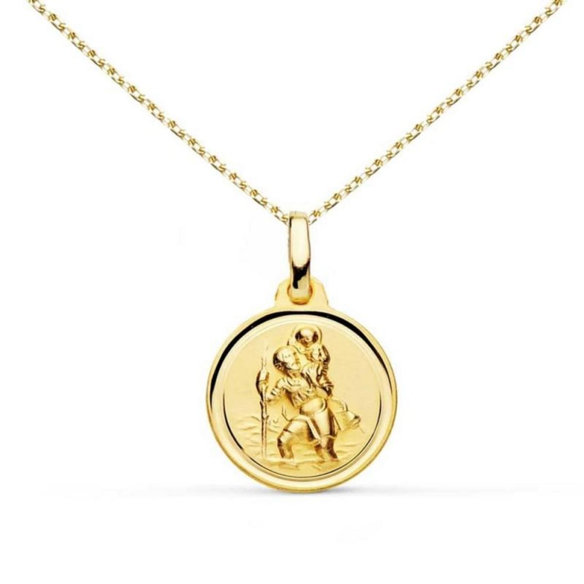 L'ATELIER D'AZUR Collier - Médaille Saint Christophe Or Jaune - Chaîne Dorée - Gravure Offerte