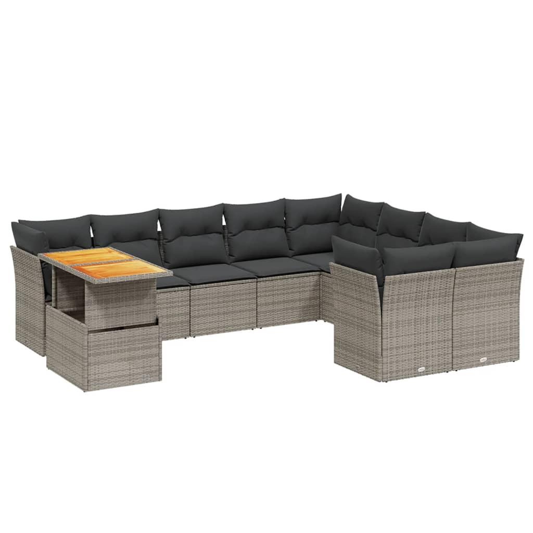 Voir la diapositive 2 : VIDAXL Salon de jardin avec coussins 10 pcs gris resine tressee