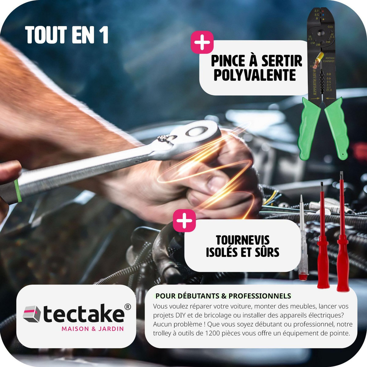 tectake Caisse à outils aluminium 1200 pièces noir