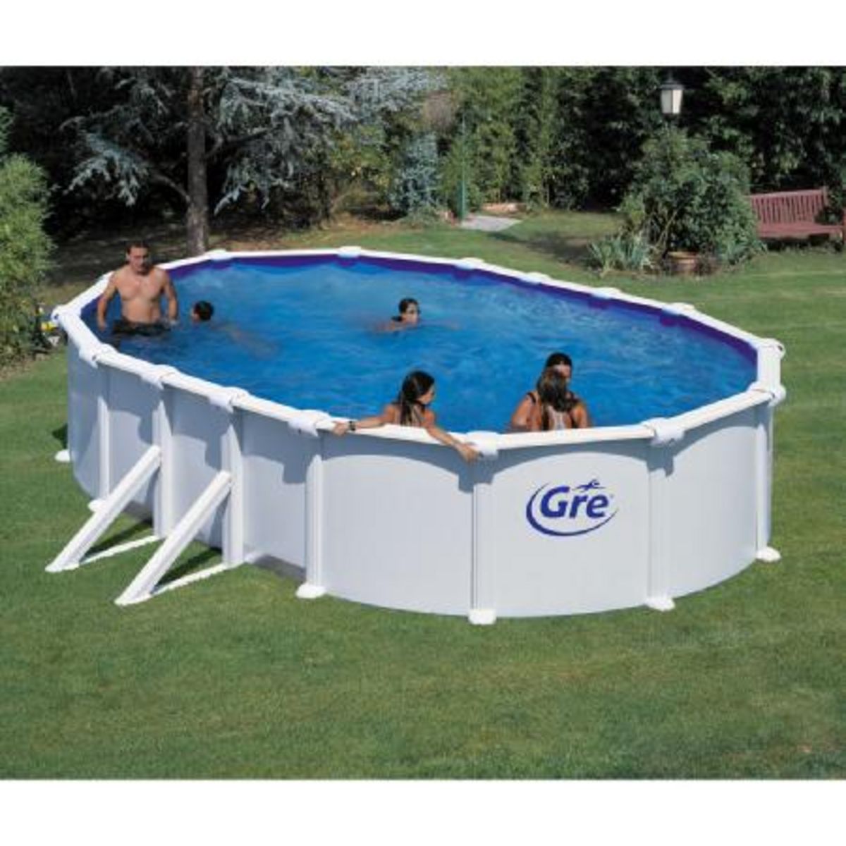 GRE Piscine hors sol acier ovale - Blanche - 6,34 x 3,99 x H 1,32 m - ATLANTIS