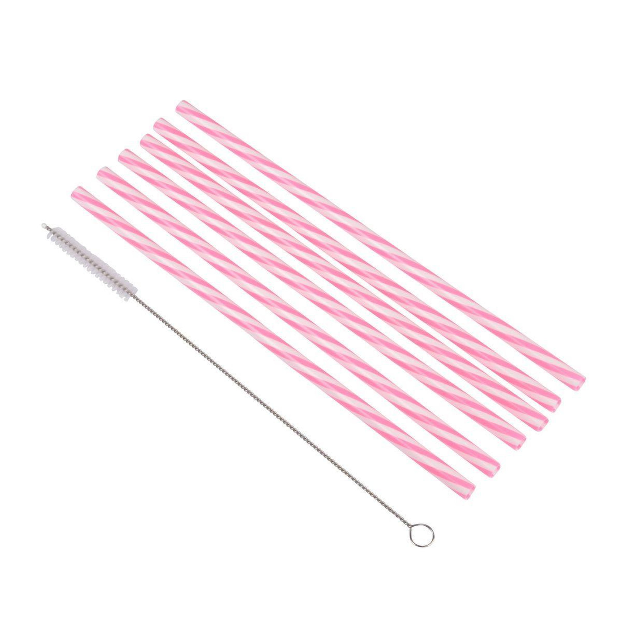 Voir la diapositive 1 : HOMEA Lot de 6 Pailles & Brosse  Réutilisables  23cm Rose