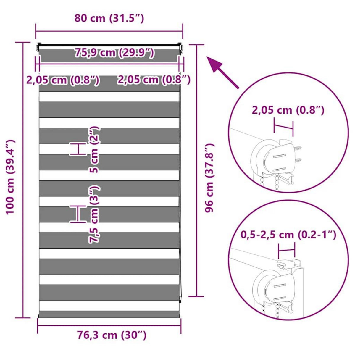 VIDAXL Store zebre gris clair largeur du tissu 75,9 cm polyester