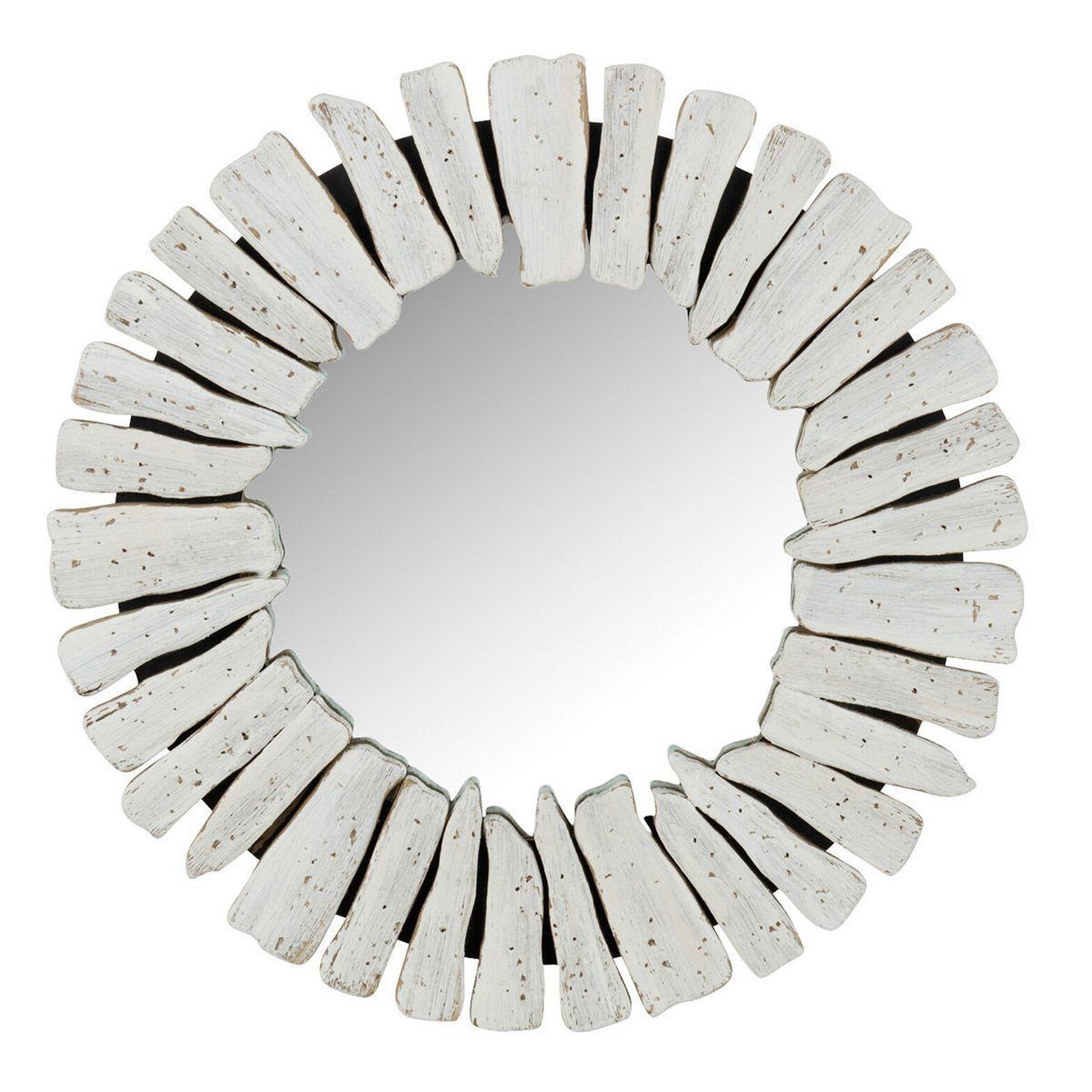 Voir la diapositive 1 : J-LINE Miroir mural en bois  vacay  46cm blanc