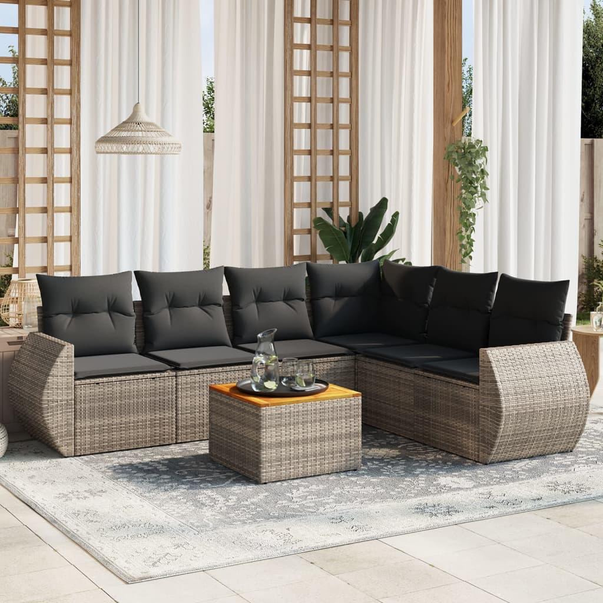VIDAXL Salon de jardin avec coussins 7 pcs gris resine tressee
