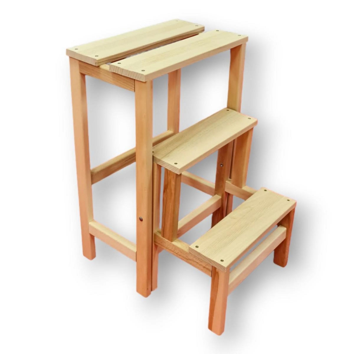 INTEC Escabeau Tabouret Marchepied 3 marches pliantes Bois massif 2en1