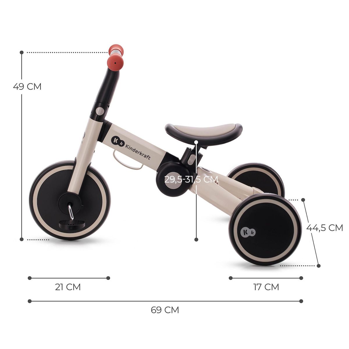 KINDERKRAFT Tricycle évolutif pliable 3 en 1 avec fonction draisienne