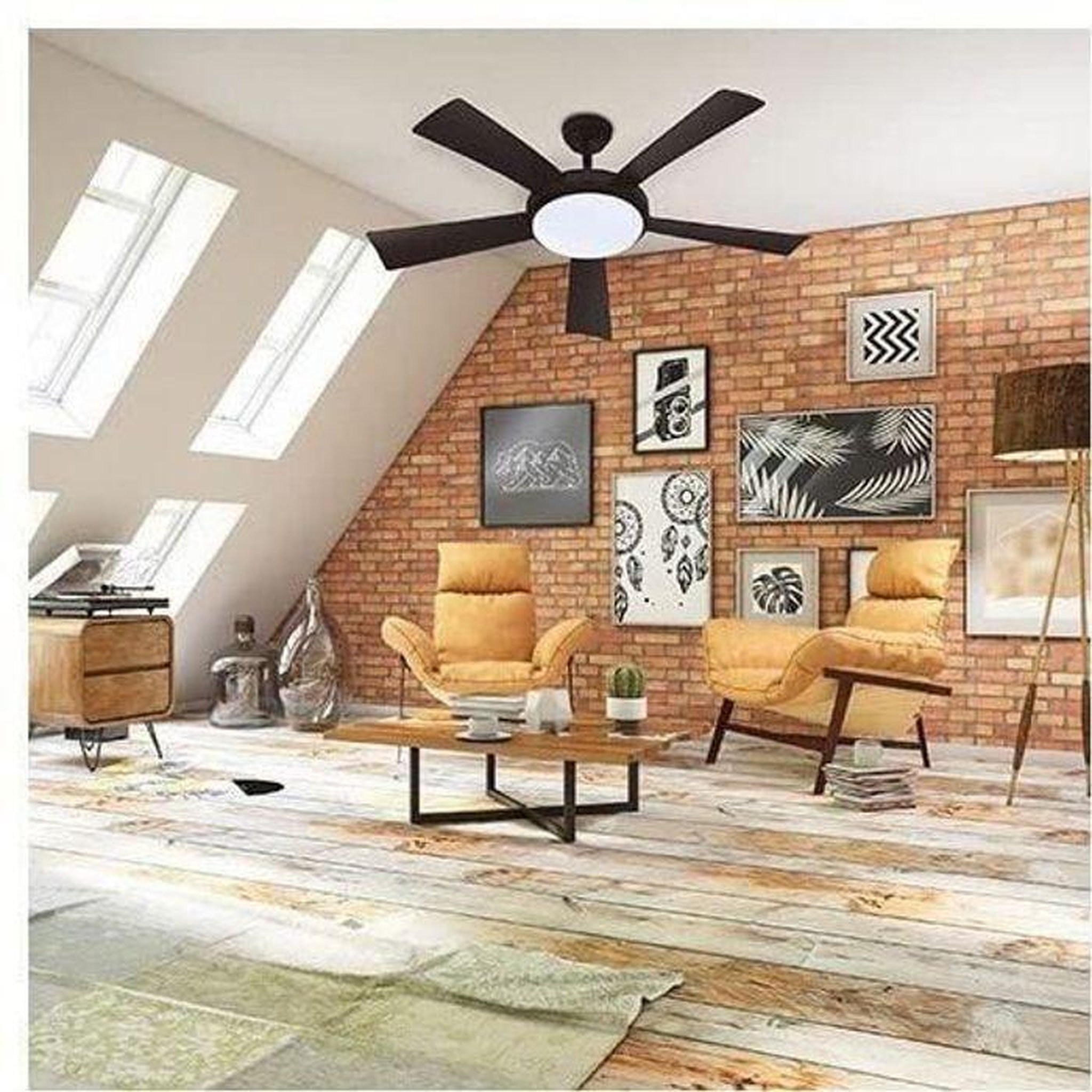 Voir la diapositive 3 : Farelek Ventilateur de plafond WALLIS Noir Ø132cm 38W + éclairage LED
