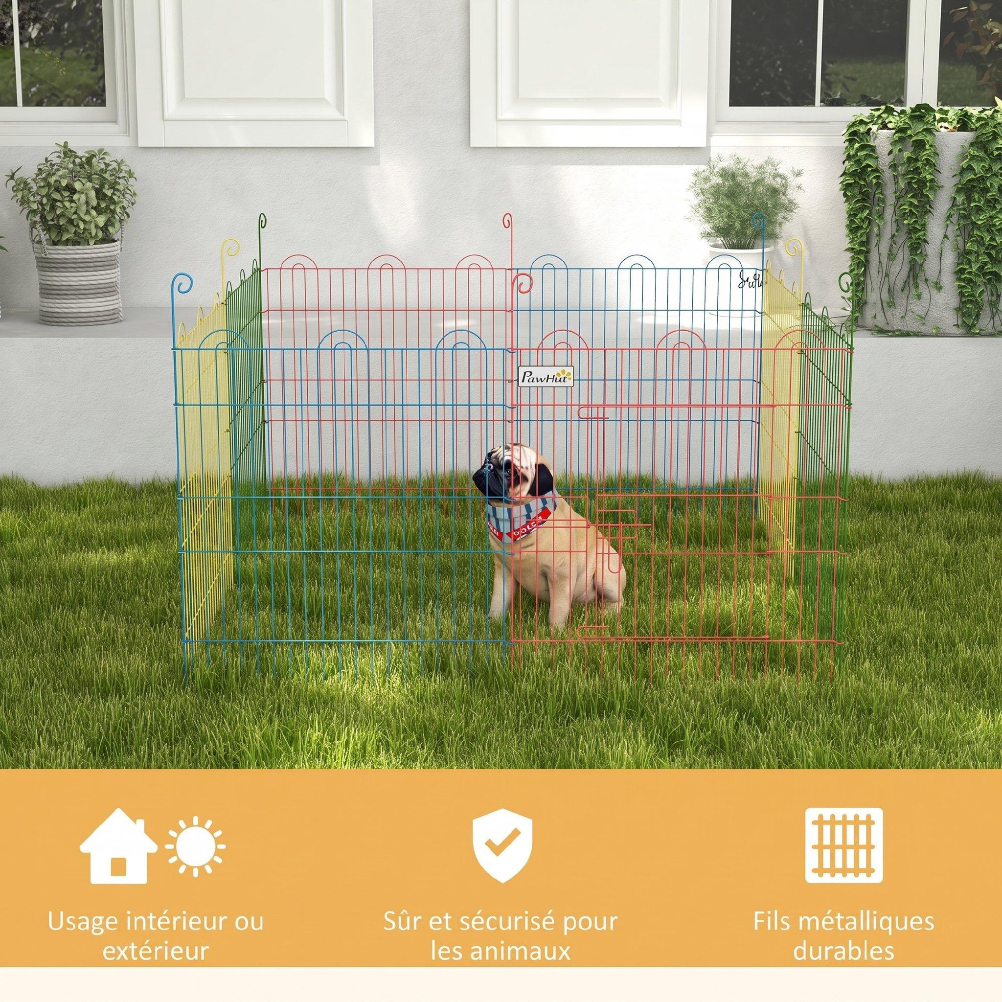Voir la diapositive 6 : PAWHUT Parc enclos modulable pour chien animaux porte verrouillable 8 panneaux dim. Panneau 58l x 60h cm métal multicolore