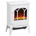 HOMCOM Cheminée électrique poêle style rétro 1000-2000 W simulation flammes LED porte blanc