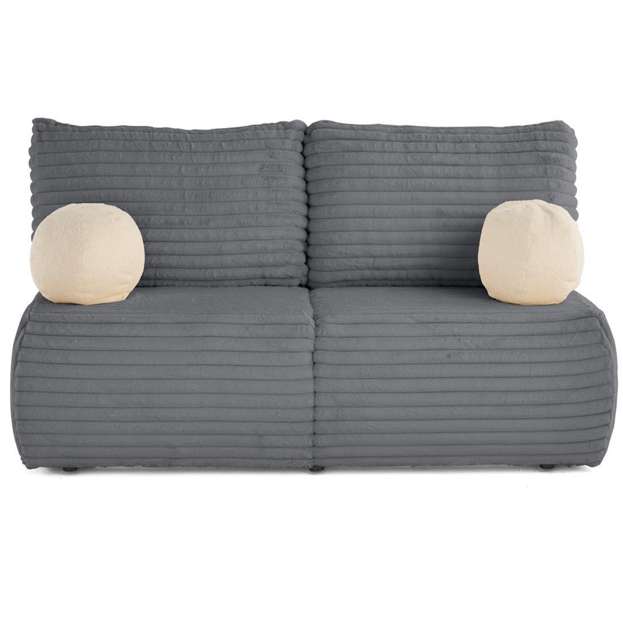 Voir la diapositive 1 : BEST MOBILIER Marvin - canapé 3 places convertible et coffre en fausse fourrure côtelée avec 2 coussins boule inclus