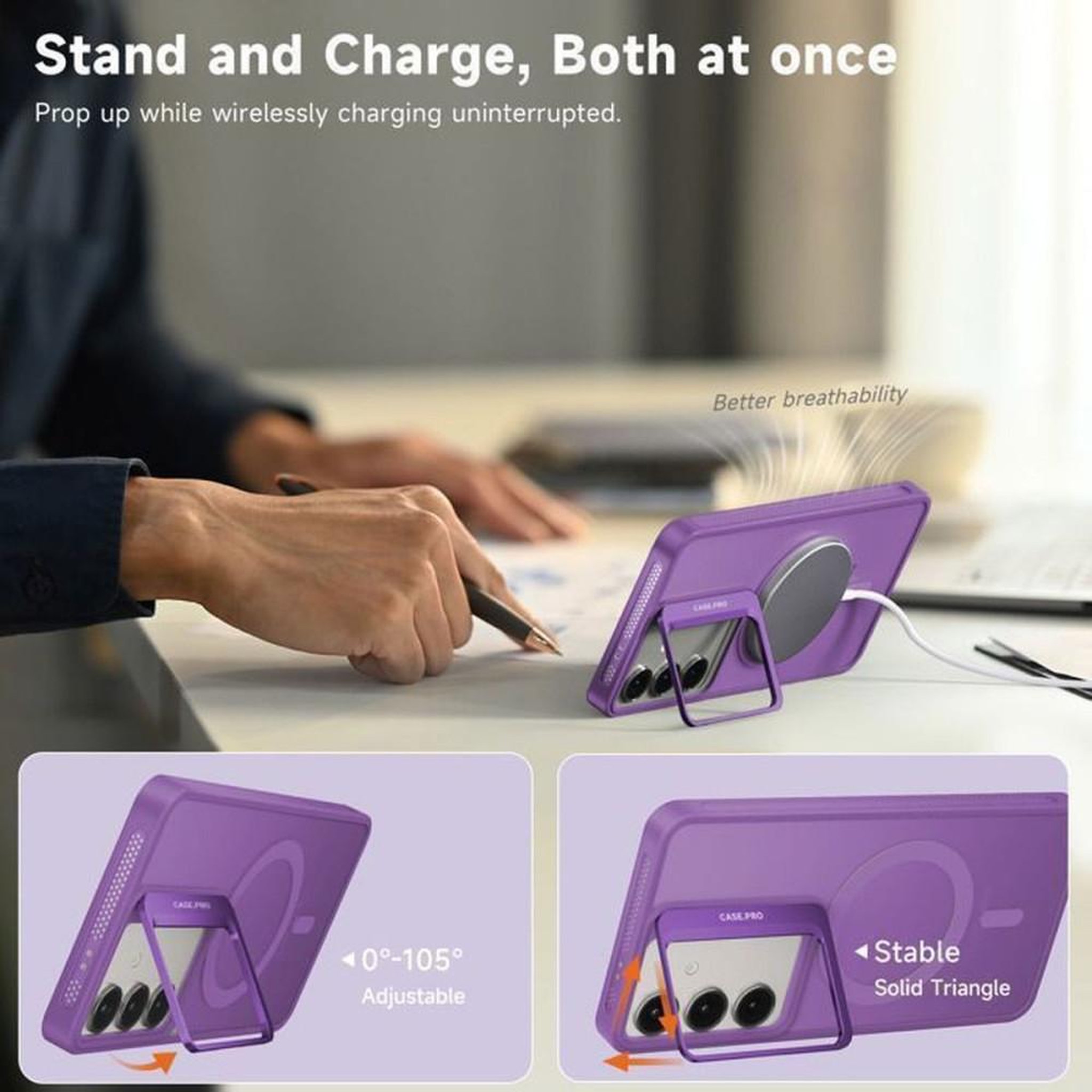 Voir la diapositive 3 : Coque violette avec protection en verre trempé pour Samsung Galaxy S24+ et support à anneau rotatif