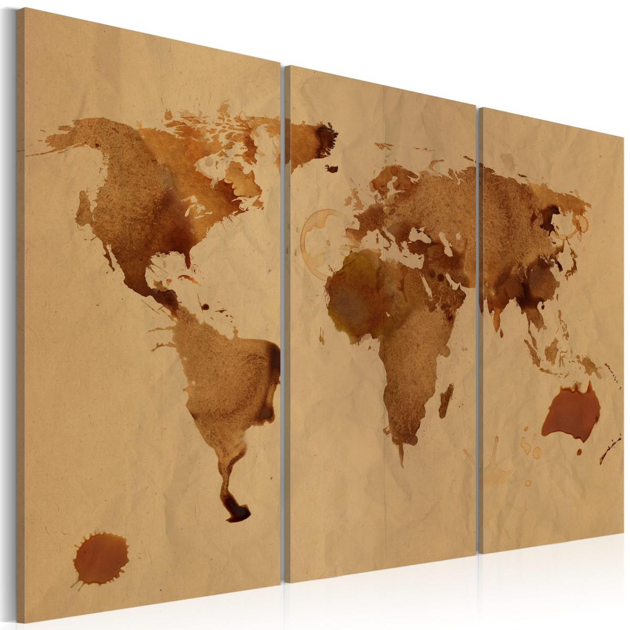 Paris Prix Tableau 3 panneaux  le monde peint avec du café. Coloris disponibles : Multicolore
