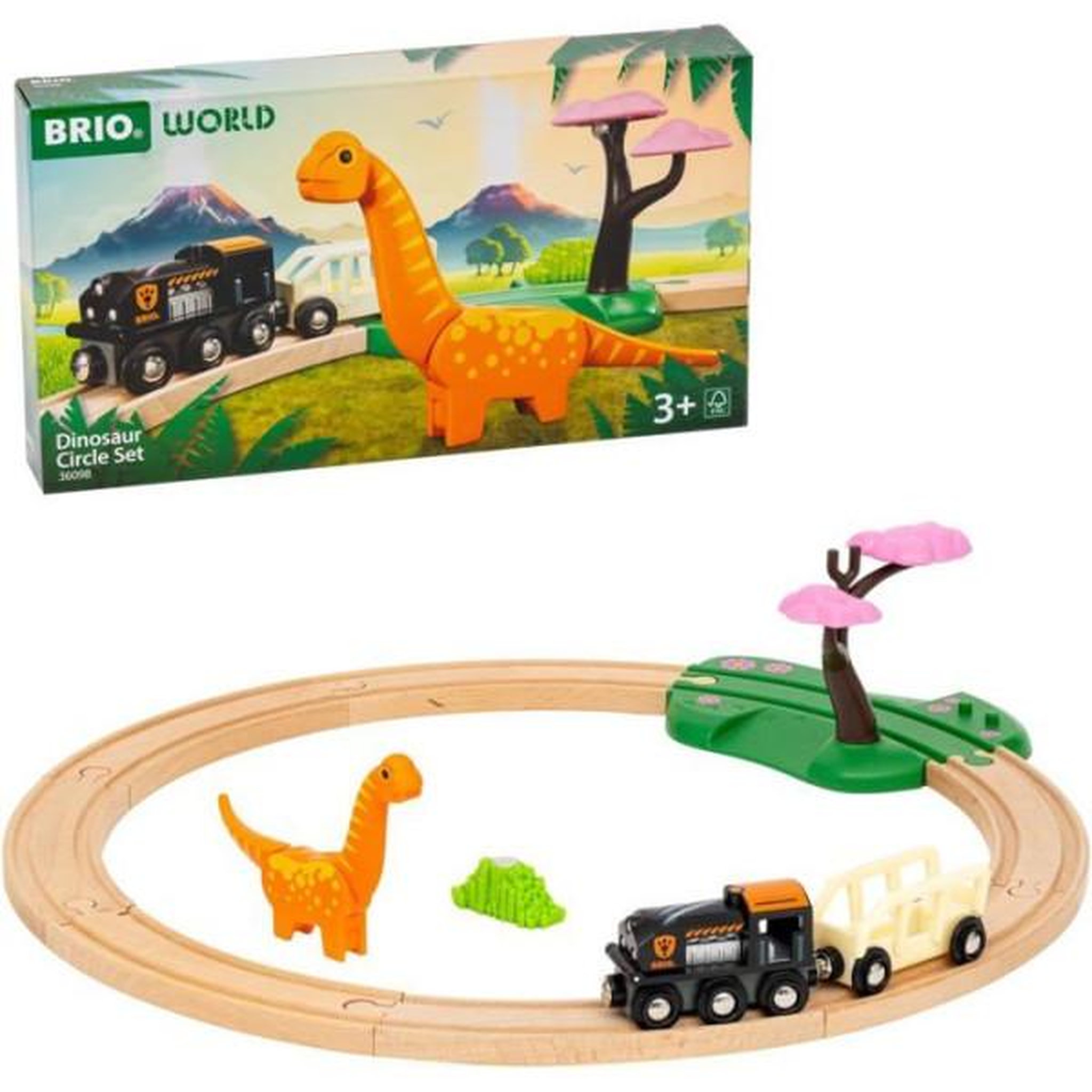 Voir la diapositive 3 : Brio Circuit Dinosaure - Coffret Complet 12 pieces - Action de Jeu sans Pile - Dinosaure Inclus - Circuit de Train en Bois - BRIO Wor