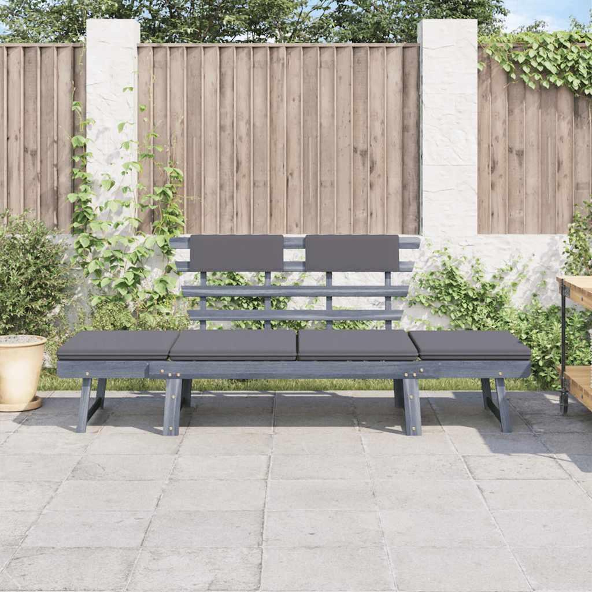 Voir la diapositive 3 : VIDAXL Banc de jardin avec coussins 2-en-1 190 cm Gris Bois d'acacia