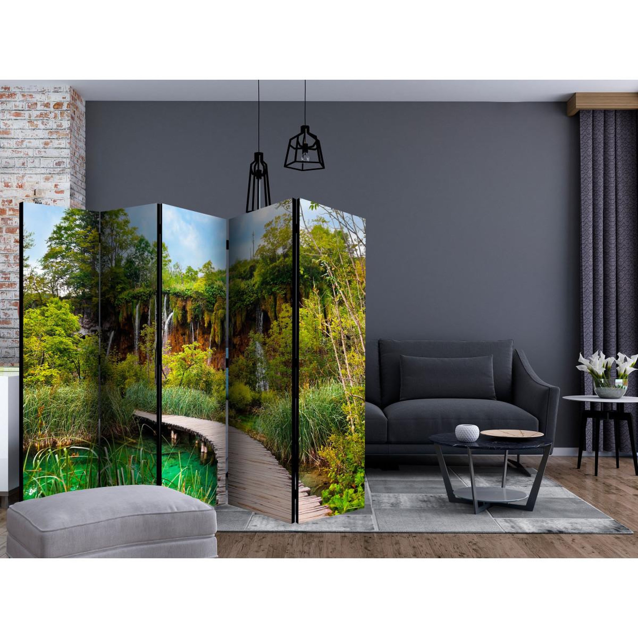 Voir la diapositive 2 : Paris Prix Paravent 5 volets  green oasis  172x225cm