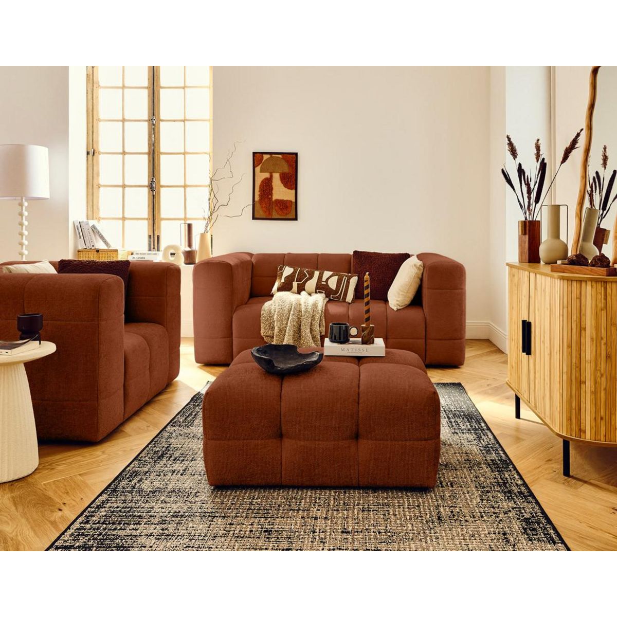 LISA DESIGN Suzano - canapé droit 2 places en tissu texturé