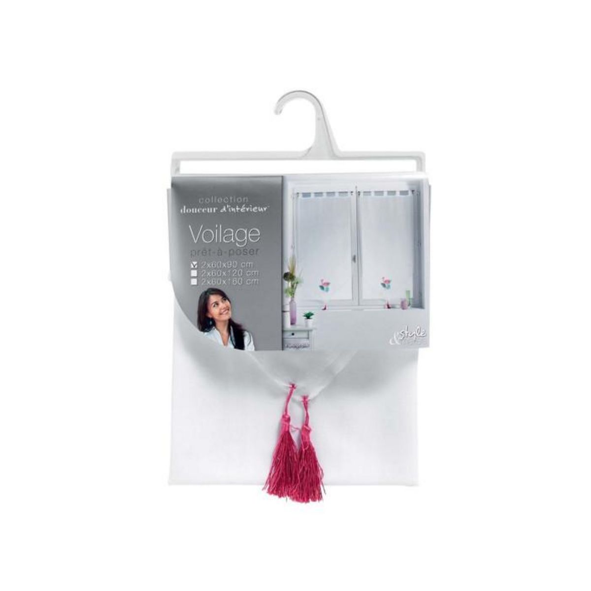 Paris Prix Paire de Voilages  Flamingo Pink  60x90cm Blanc