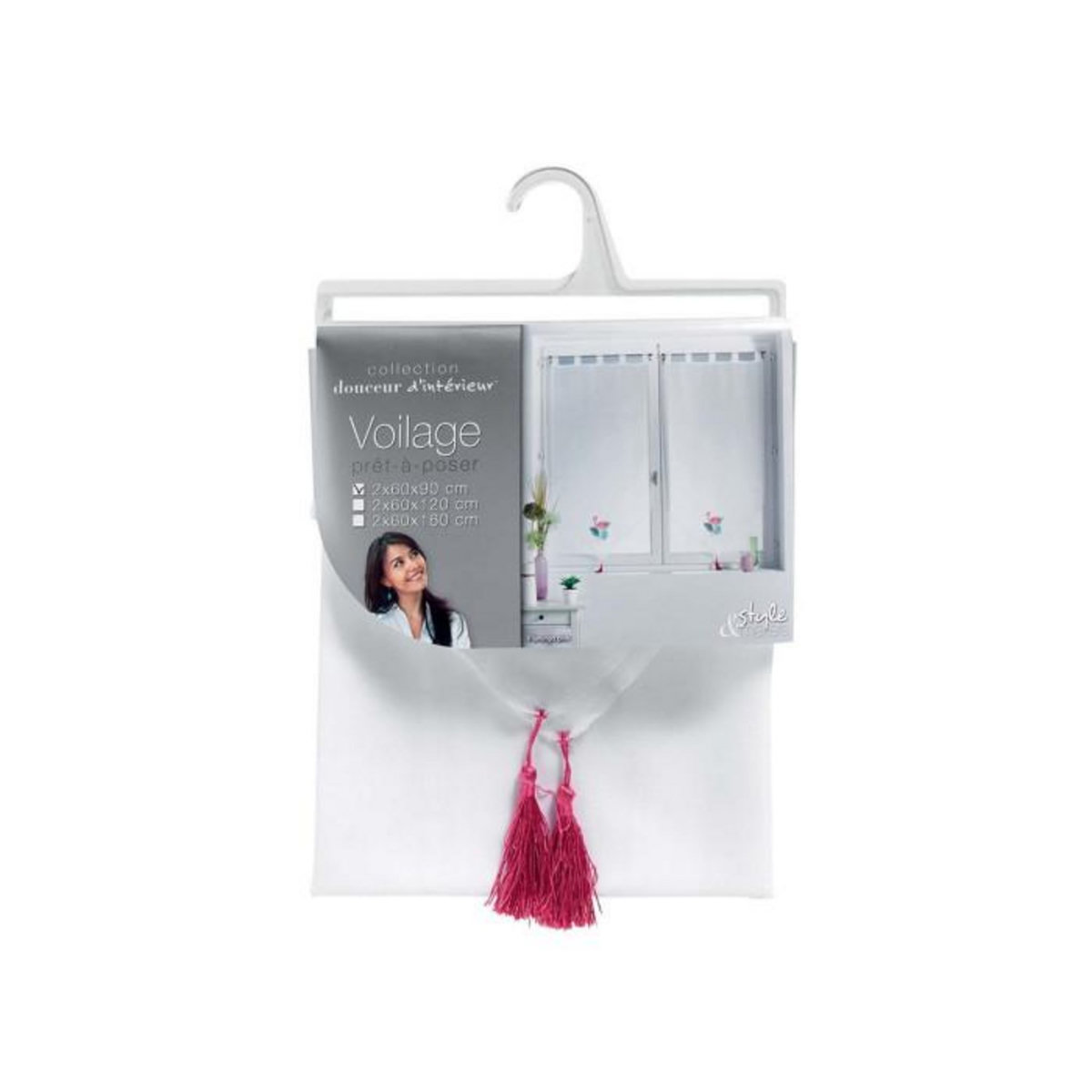 Paris Prix Paire de Voilages  Flamingo Pink  60x90cm Blanc