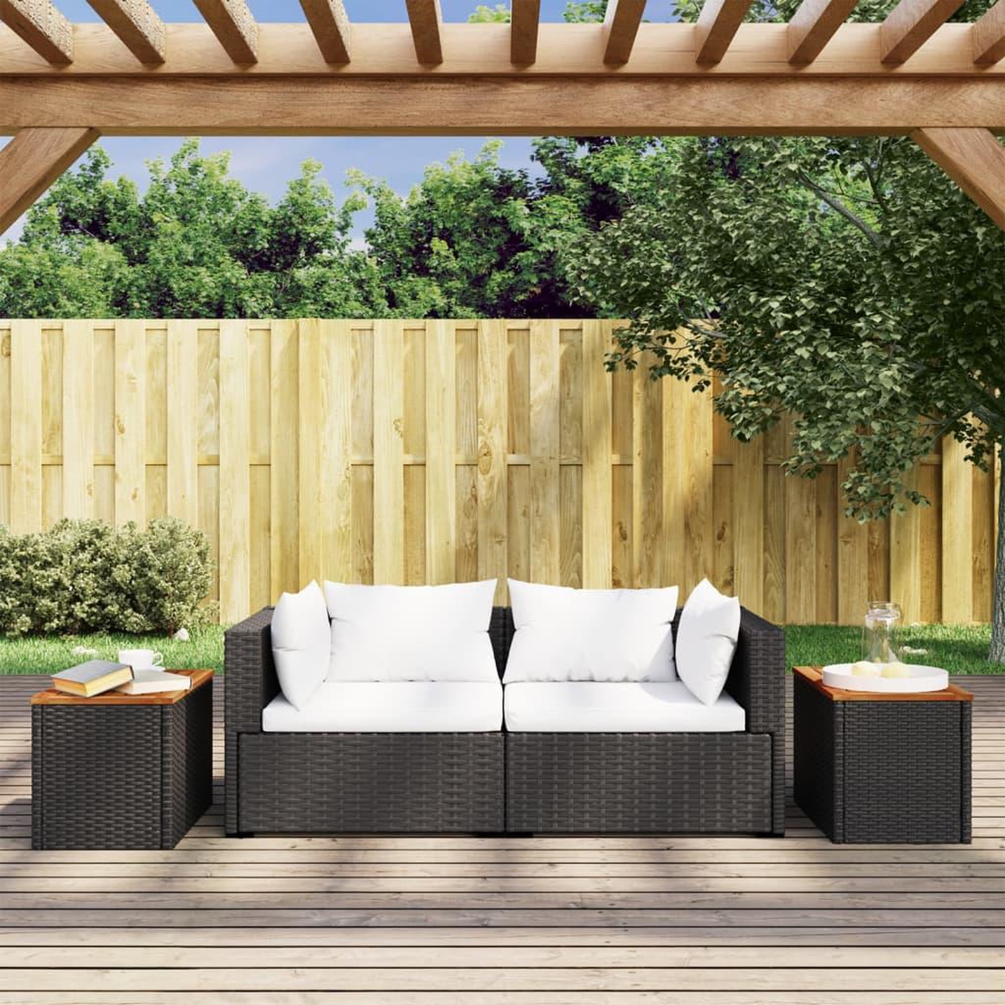 Voir la diapositive 3 : VIDAXL Tables d'appoint jardin 2pcs noir 55x34x37 cm rotin bois massif