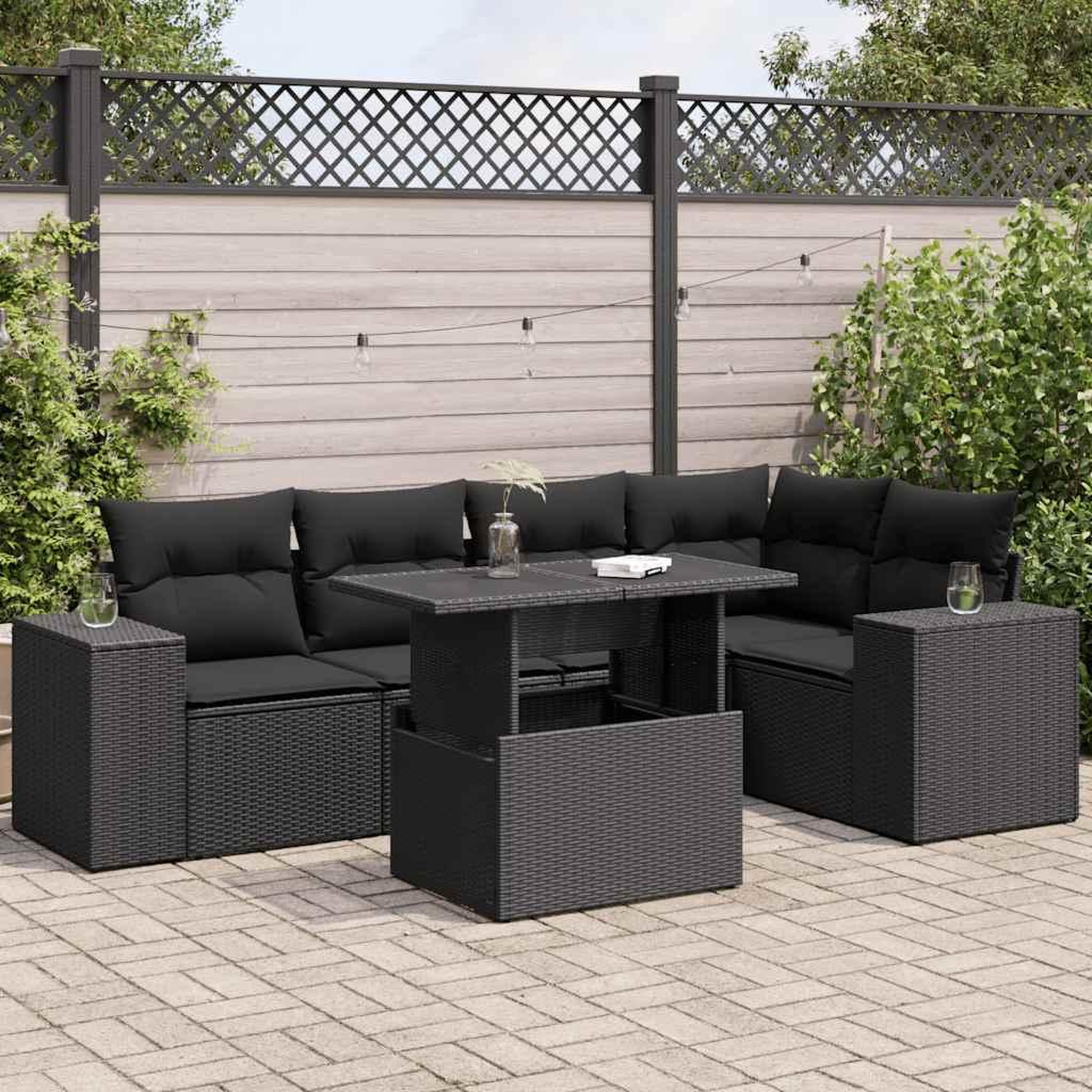 VIDAXL Salon de jardin 6 pcs avec coussins noir resine tressee