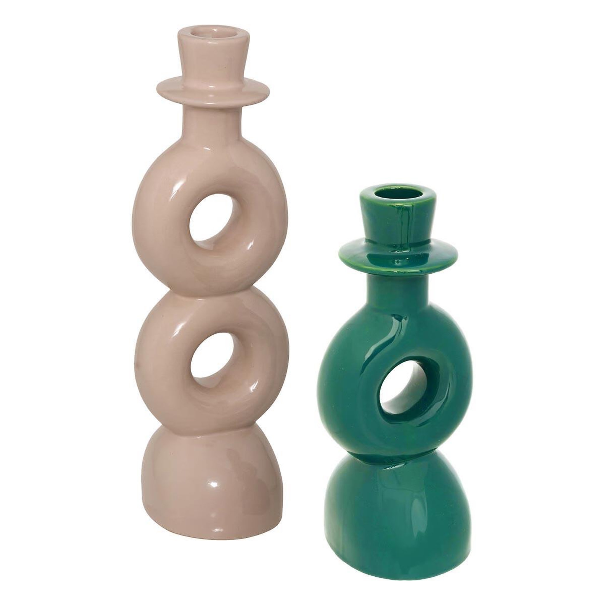 ATMOSPHERA Lot de 2 bougeoirs en dolomite  mala  25cm beige & vert