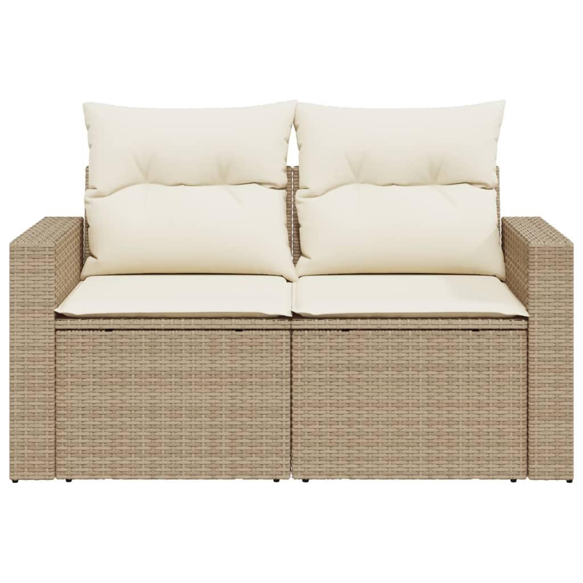 Voir la diapositive 4 : VIDAXL Canape de jardin avec coussins 2 places beige resine tressee