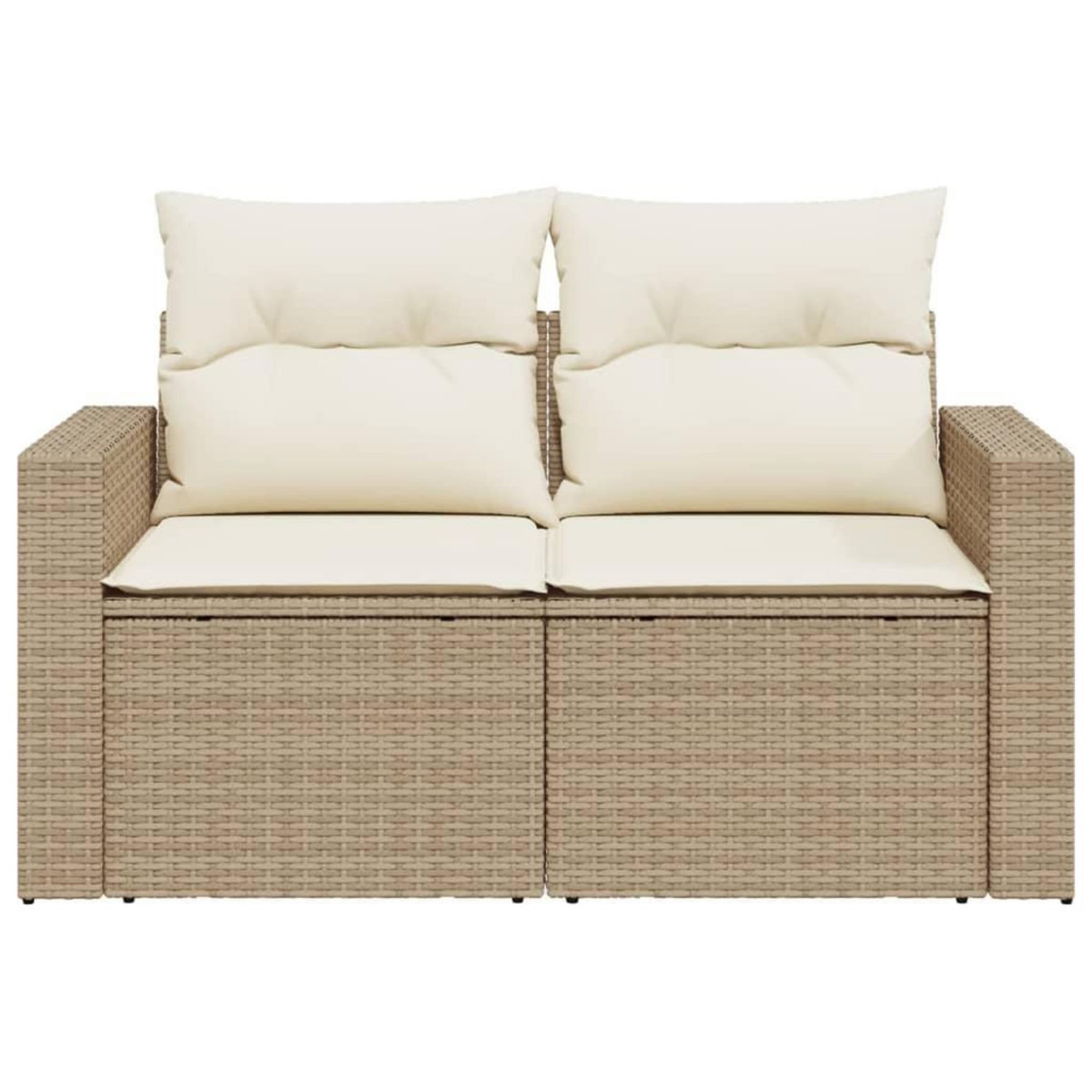 VIDAXL Canape de jardin avec coussins 2 places beige resine tressee