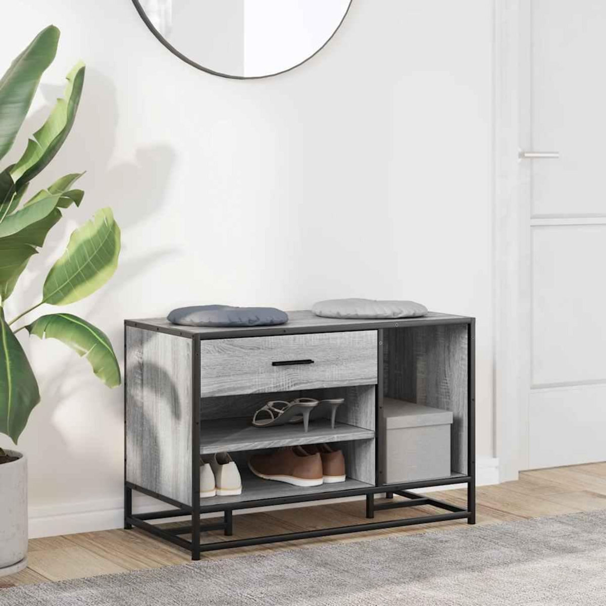 VIDAXL Banc a chaussures sonoma gris bois d'ingenierie et metal