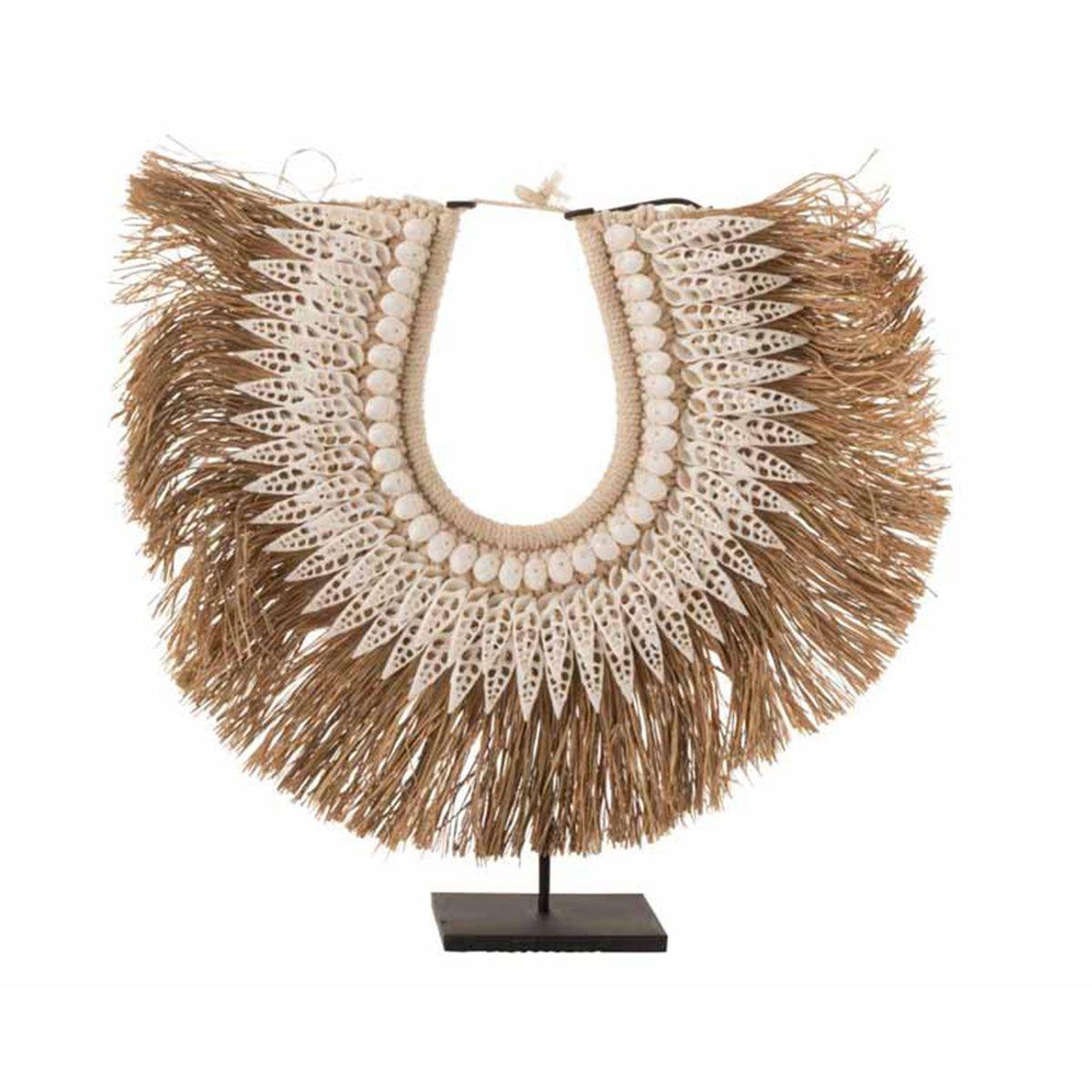 J-LINE Collier déco en bois  dora  50cm naturel & blanc
