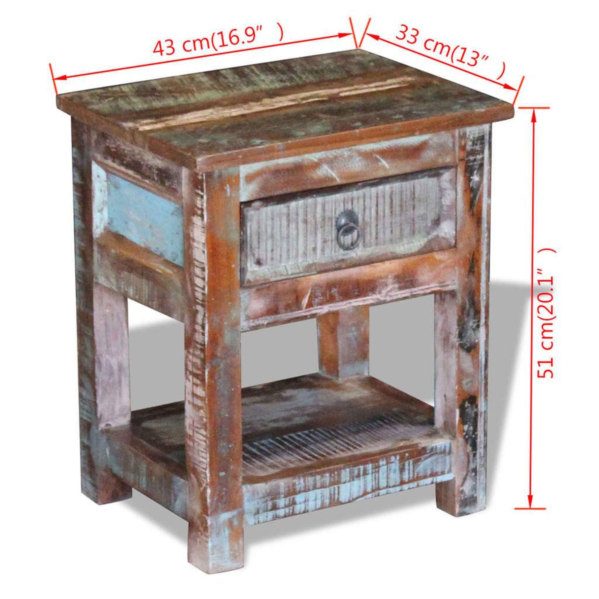 Voir la diapositive 6 : VIDAXL Table d'appoint 1 tiroir bois de recuperation massif 43x33x51cm