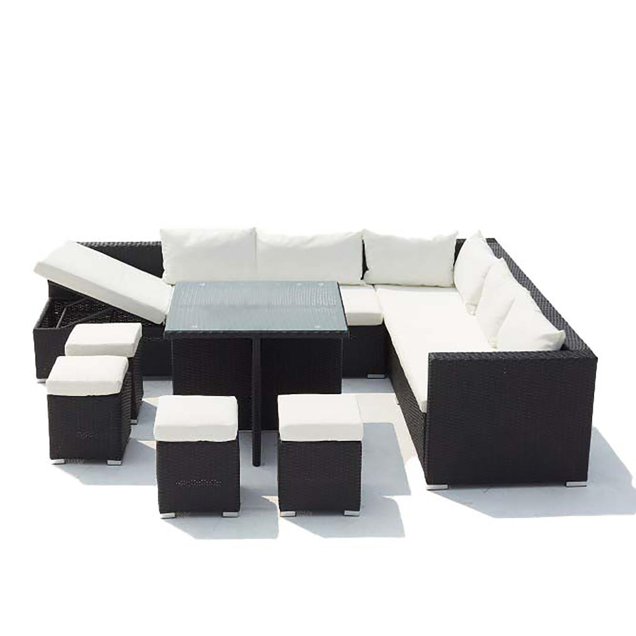 CONCEPT USINE Salon de jardin encastrable 10 places en résine noir-blanc fidji