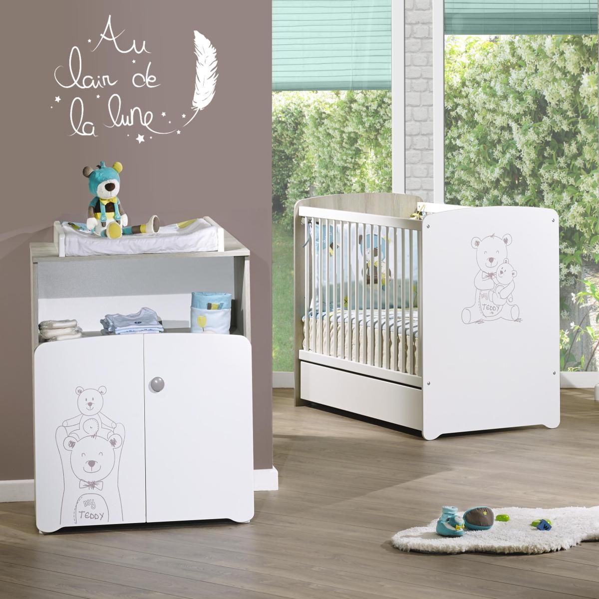 BABY PRICE Ensemble Lit bébé 60x120 cm + commode TEDDY