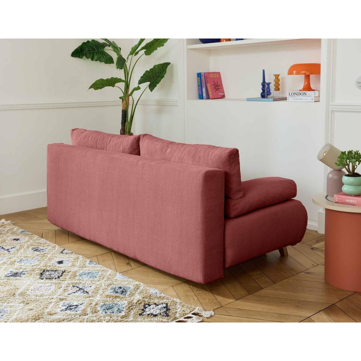 BEST MOBILIER Cristal - canapé 3 places - convertible avec coffre et pouf - en velours texturé