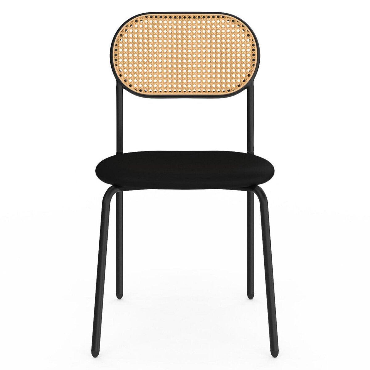 ID MARKET Lot de 4 chaises vintage CLOTILDE en métal noir et dossier cannage pour salle à manger