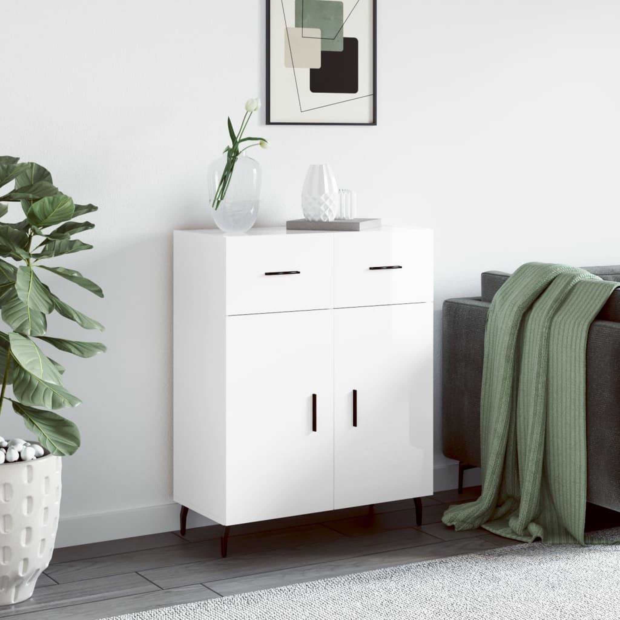 Voir la diapositive 1 : VIDAXL Buffet Blanc brillant 69,5x34x90 cm Bois d'ingenierie