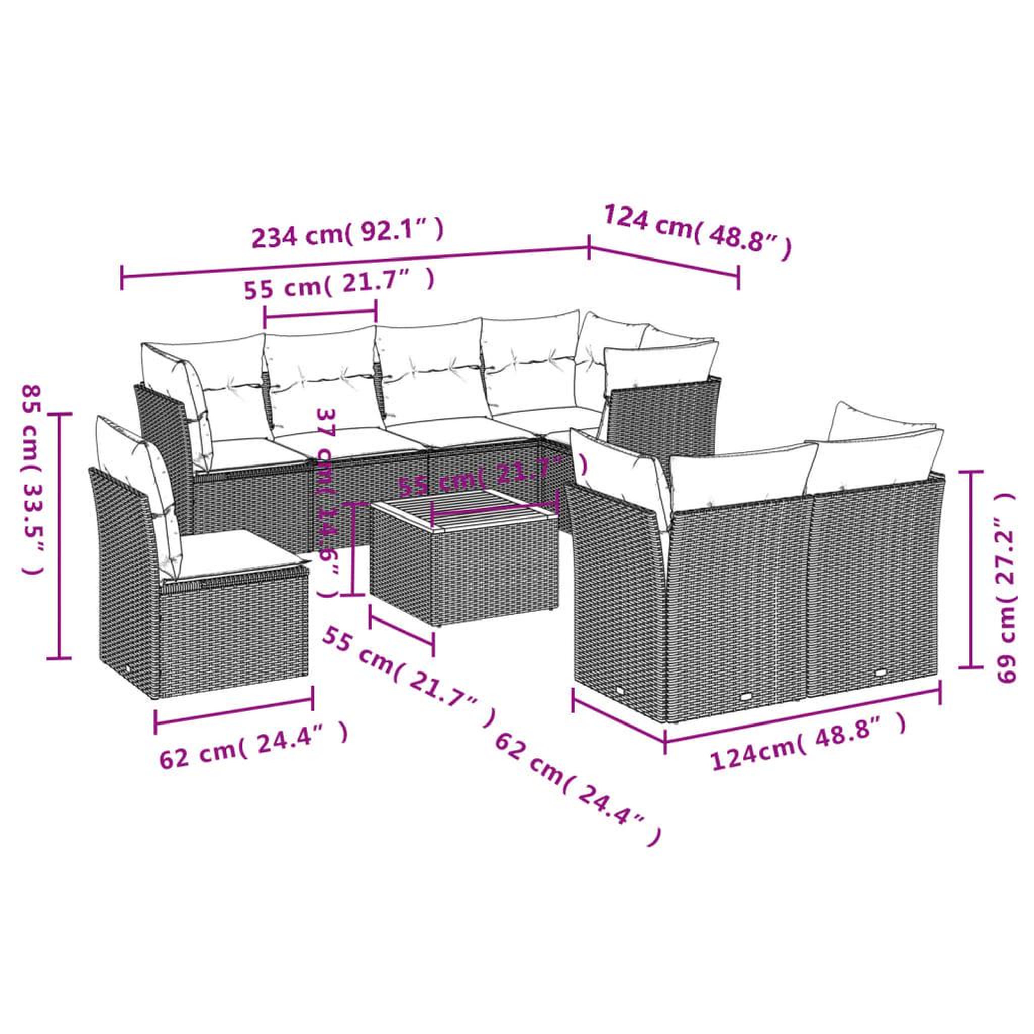 Voir la diapositive 6 : VIDAXL Salon de jardin 9 pcs avec coussins gris resine tressee